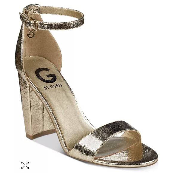 G by Guess Women’s Heels Gold Size 6.5 Chunky Heel Ankle Buckle - Picture 1 of 10